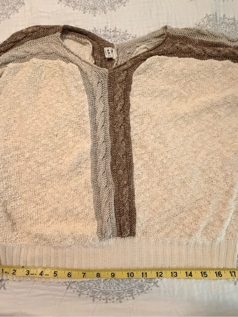 Daisy Two-Tone Cream and Taupe V-Neck Knit Sweater
